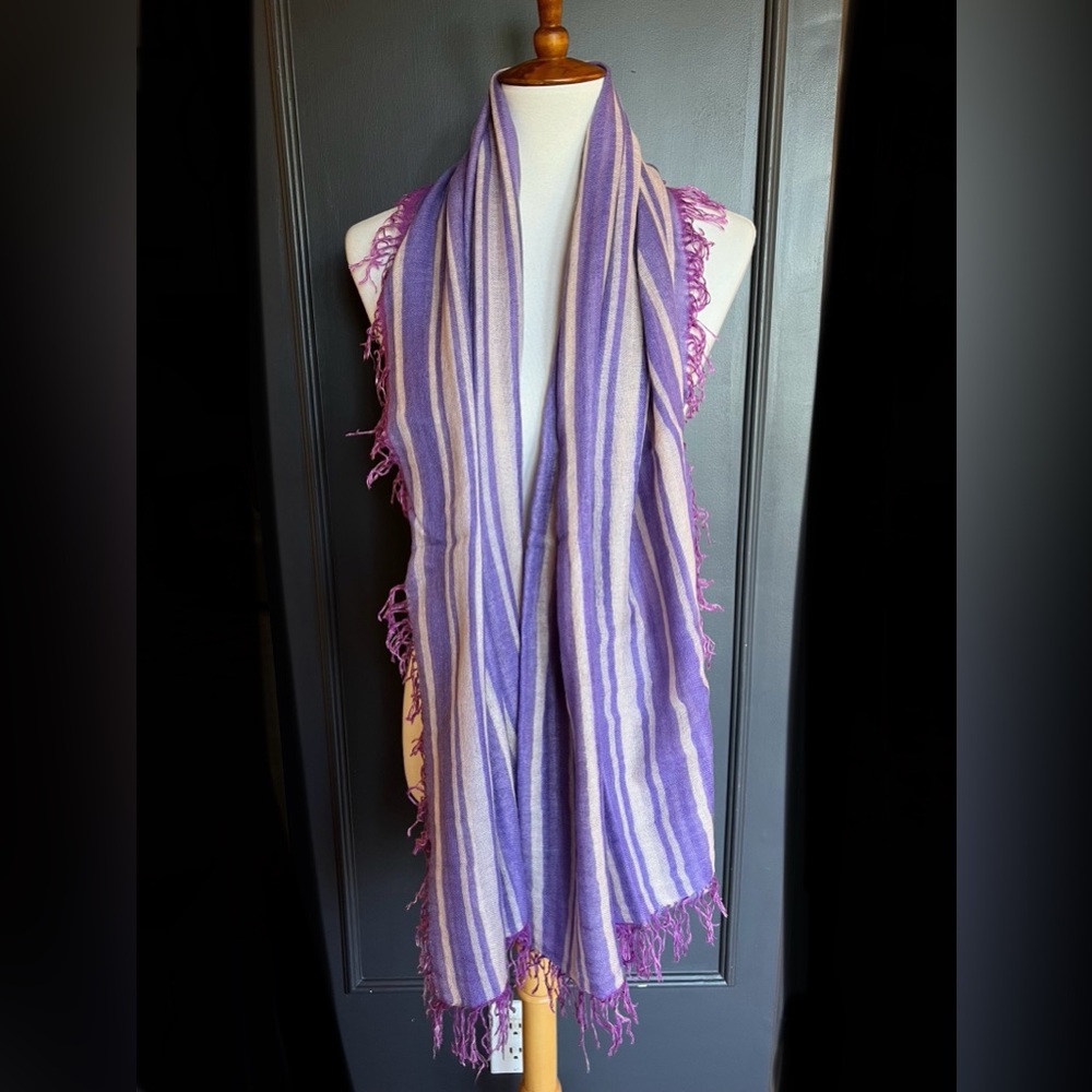 New Auth Chan Luu Striped Cashmere and Silk Scarf Color: Paisley Purple